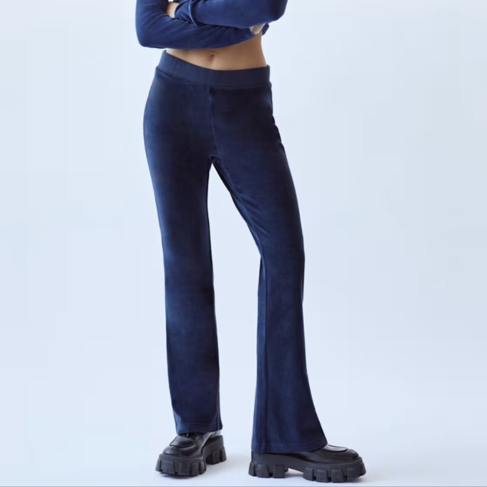 Sunday Best Kiera High-waisted velour flare pants navy blue 2xs